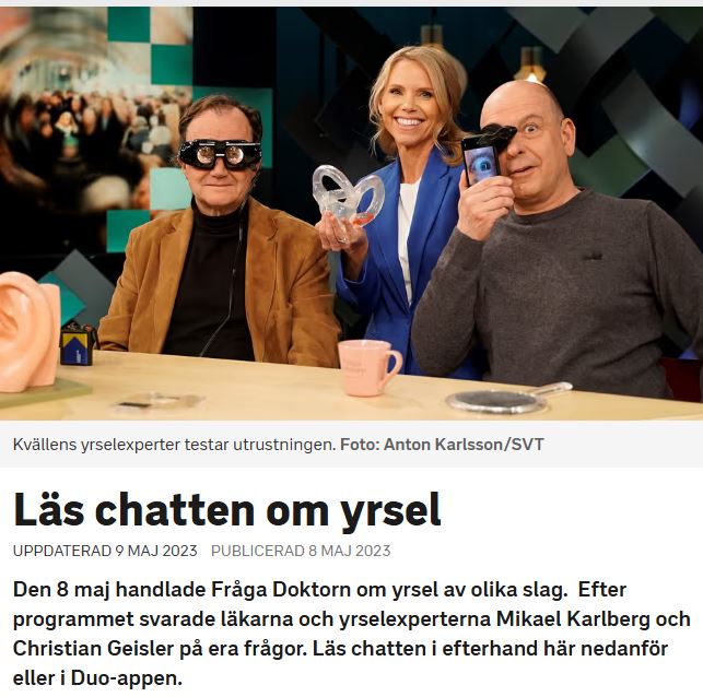 Chatt om yrsel SVT Fraga doktorn