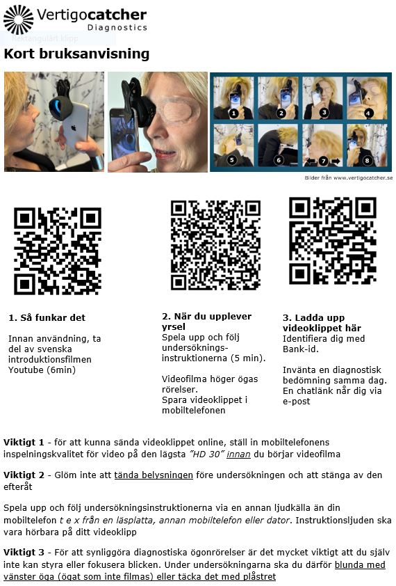 Nystagmocatcher Kort bruksanvisning